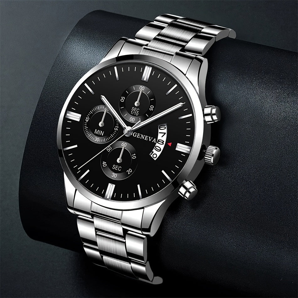 Juego de 4 relojes de moda para hombre, movimiento de cuarzo, correa de acero inoxidable con indicador de fecha | Reloj deportivo | Reloj informal | Reloj de negocios | Movimiento de cuarzo | Reloj de silicona | Reloj para ho