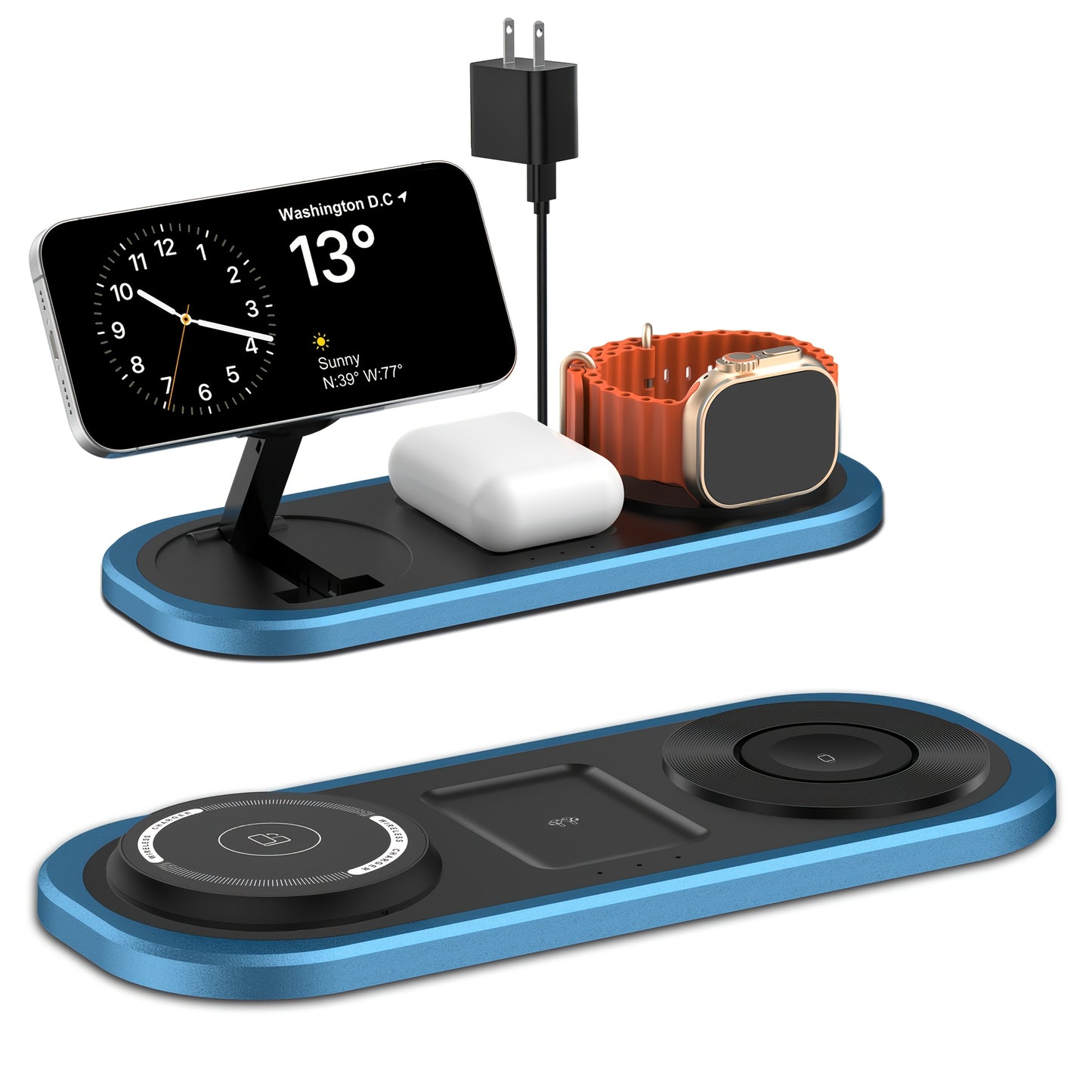 Cargador inalámbrico 3 en 1 de 15 W para iPhone, estación de carga plegable para iPhone 16/15/14/13/12/Pro Max/Pro/Mini/Plus, compatible con iWatch 10/9/8/7/SE/6/5/4/3/2/1/Ultra 2/Ultra y AirPods Pro/2/3/4.