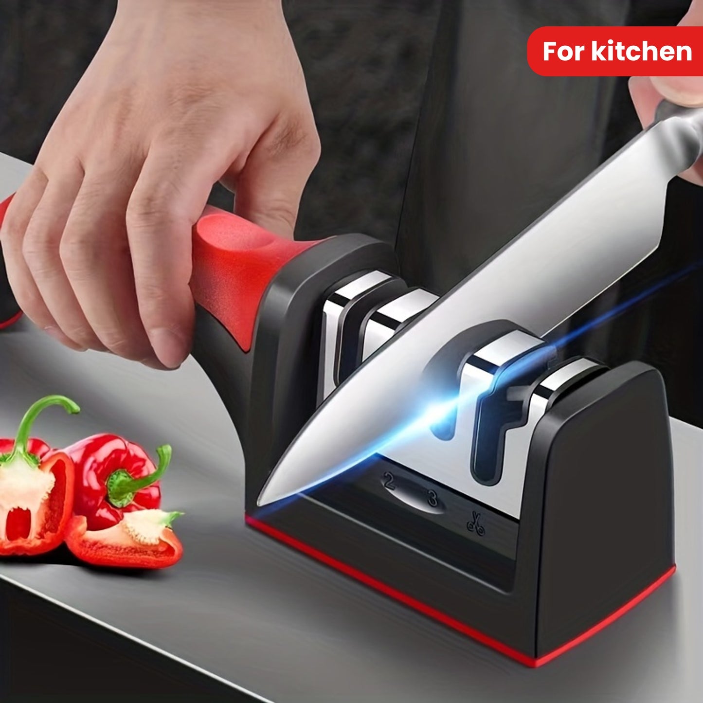 Afilador de cuchillos profesional de 4 etapas - Piedra de afilar de cerámica, diamante y tungsteno