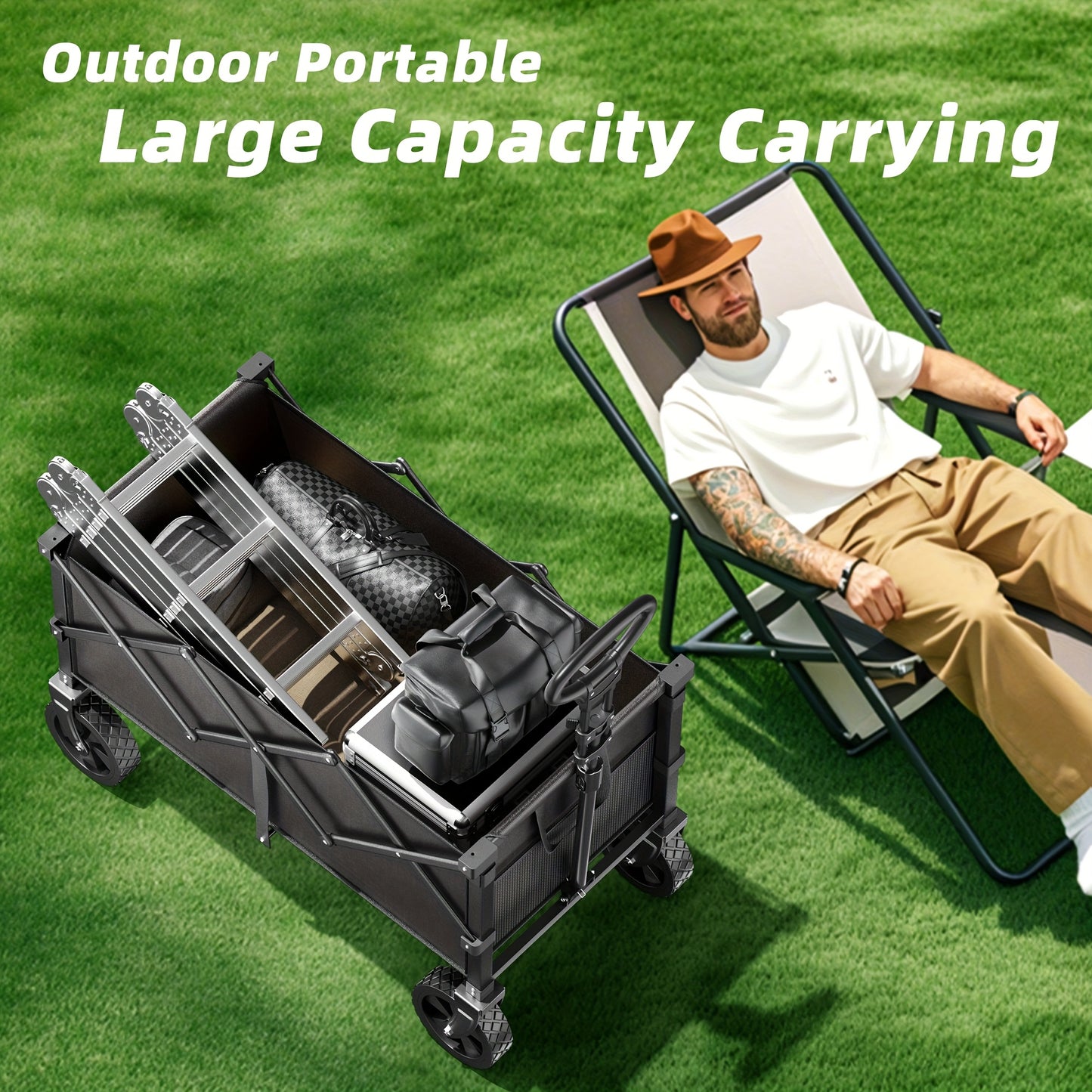 Carrito de camping de gran capacidad de 330 a 650 libras, carrito de mano plegable todoterreno, vehículo portátil multifuncional para camping, jardinería y compras en la playa, estante de almacenamiento de herramientas de