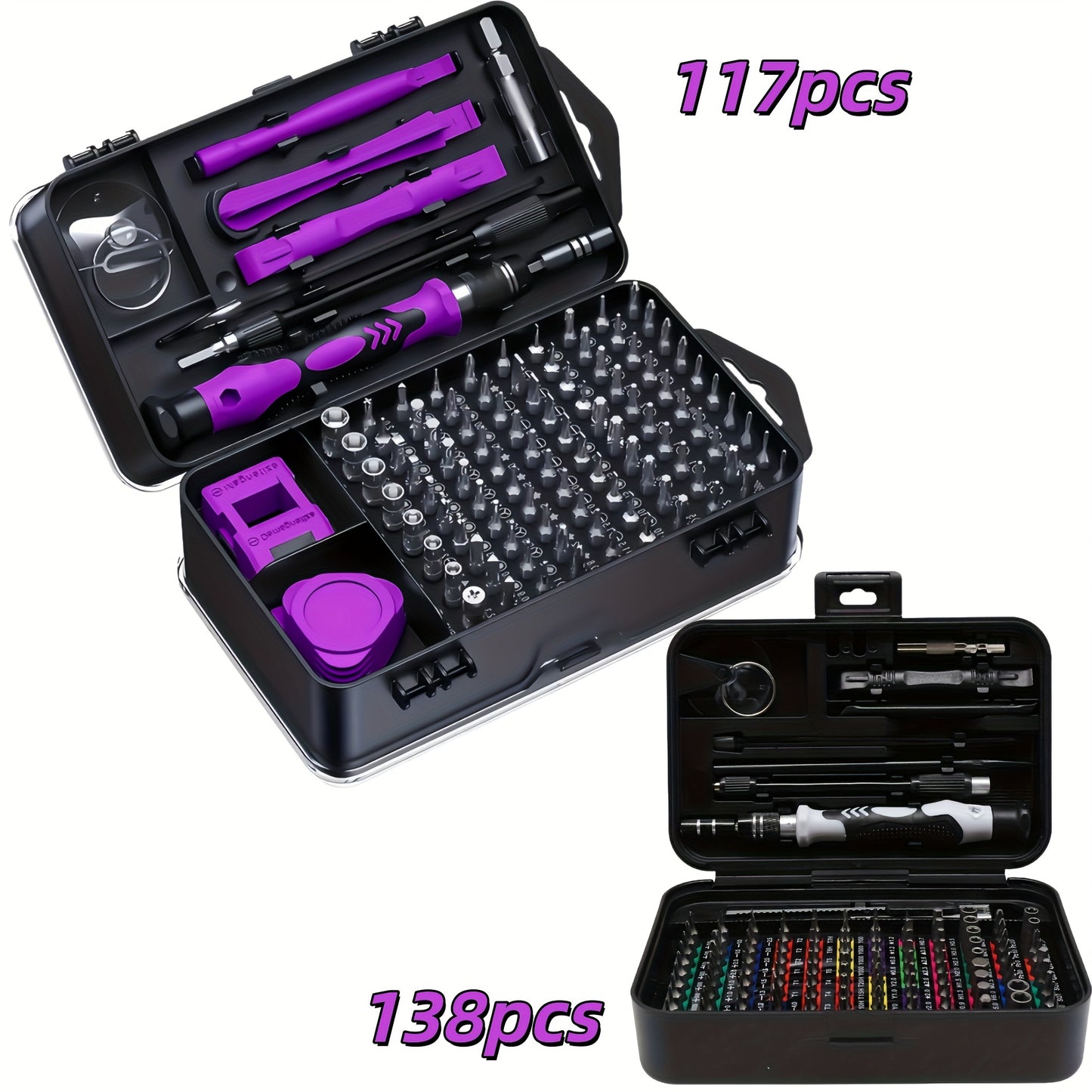 Juego de destornilladores de precisión de 117/138 piezas, apto para ordenadores, teléfonos móviles, relojes, gafas, productos electrónicos y otros. Todas las puntas de precisión son de acero al cromo-vanadio, resistente