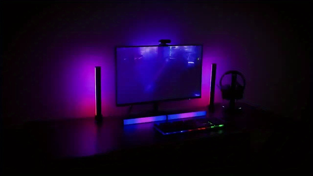 2 tiras de luz LED inteligentes, luz nocturna RGB con control remoto y aplicación, retroiluminación con sincronización de música para decoración de dormitorio, TV de juegos, lámpara de escritorio, configuración de jueg