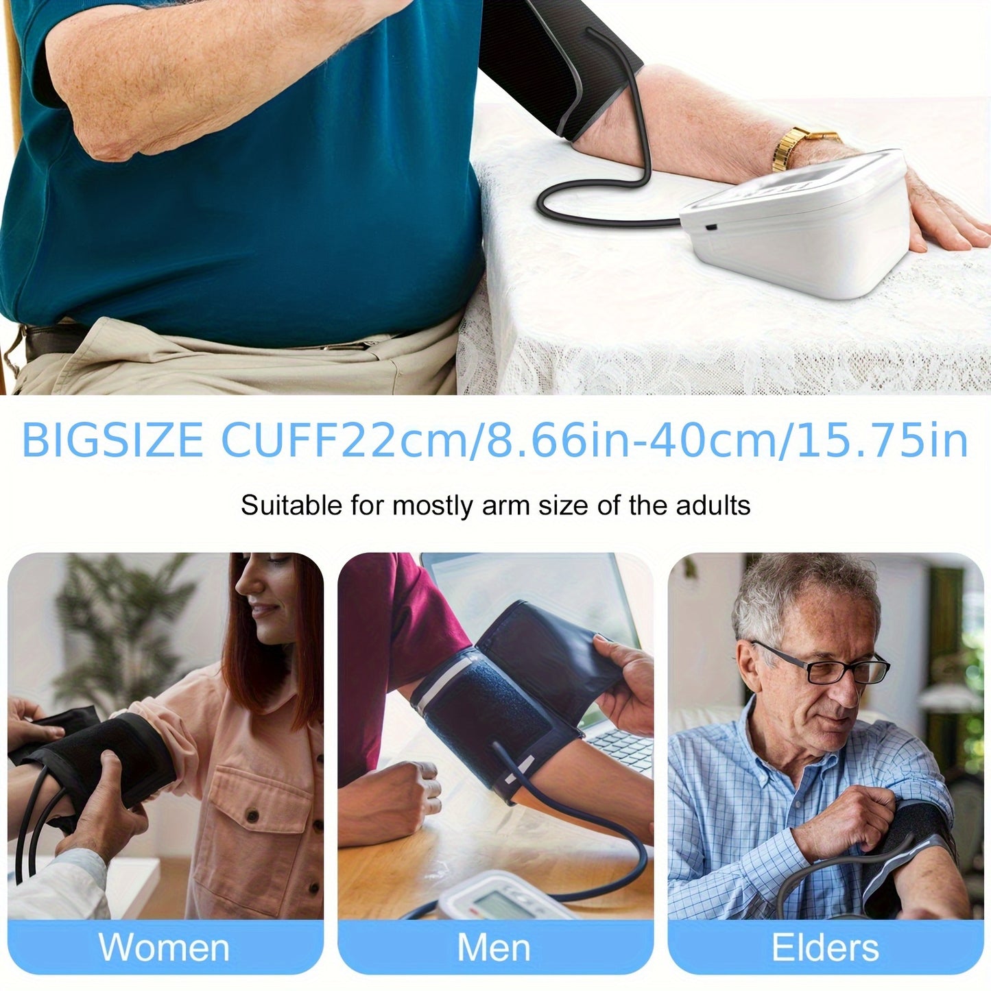 Tensiómetro portátil de brazo todo en uno | Pantalla LCD grande, control con un solo toque, informes de voz, alertas de hipertensión, memoria de 2x99, brazalete ajustable | Imprescindible para el hogar y viajes, ideal para