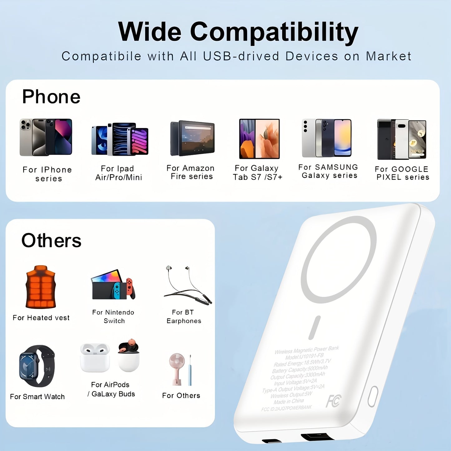 Mini banco de energía de carga inalámbrica magnética, batería portátil de 5000 mAh con entrada y salida USB-C, compatible con iPhone 15/16, Android, Samsung y otros dispositivos. Cargador portátil, cargador magnético p