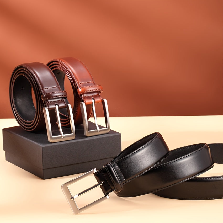 Cinturón de vestir de cuero genuino para hombre, estilo casual, con hebilla de acero inoxidable para negocios y trabajo.