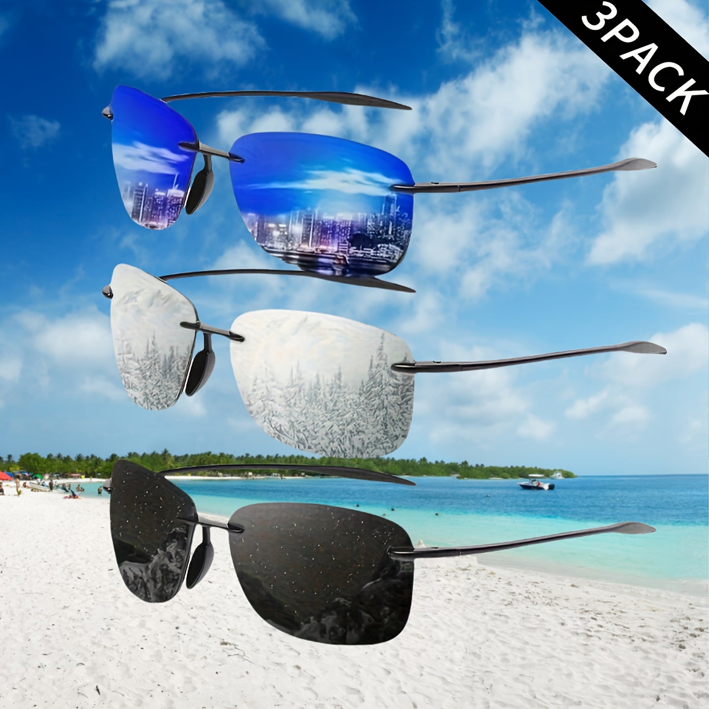 3 pares de gafas polarizadas para hombre y mujer, ligeras, clásicas, cuadradas, deportivas, resistentes a los rayos UV, ideales para ciclismo, conducción, running y pesca.