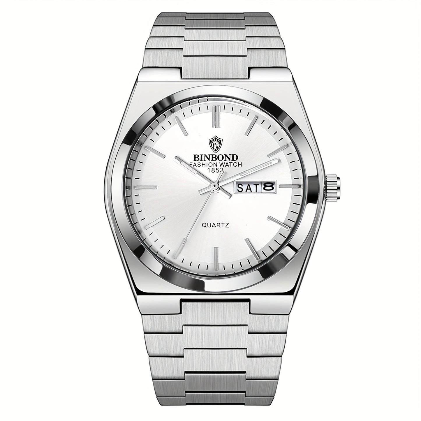 Reloj de acero inoxidable de lujo para hombre con esfera luminosa verde turquesa, indicador de semana/fecha/día/segundero, movimiento de cuarzo, correa sólida - Reloj de vestir profesional para negocios, viajes, buceo (-) -