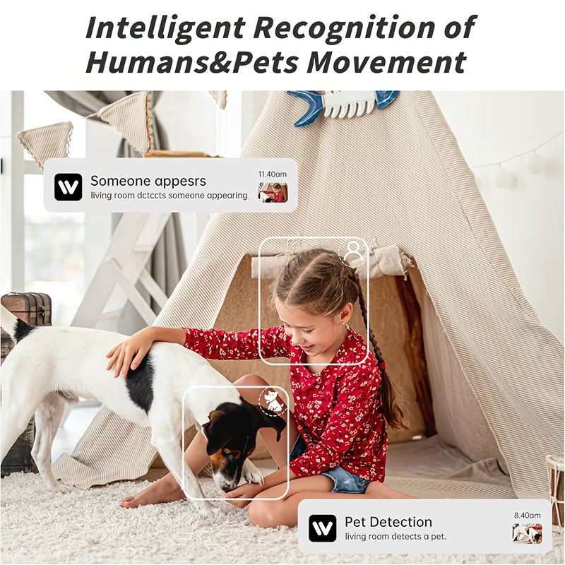 Cámara de seguridad 2K para interiores, monitor de bebés para mascotas, cámara de 360 grados para seguridad del hogar inalámbrica, cámara para perros con WiFi de 2,4 y 5 GHz, grabación continua, cámara para niñe