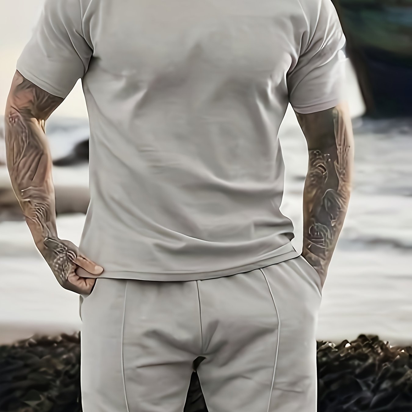 Traje casual multicolor para hombre, conjunto de dos piezas, sencillo y cómodo, para uso diario.