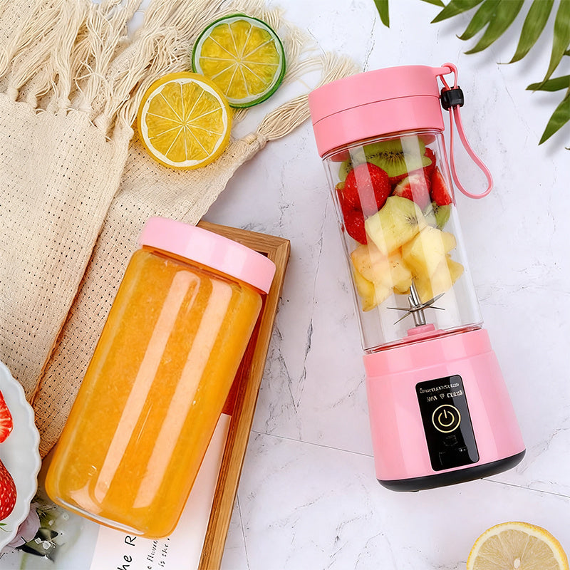 Licuadora portátil recargable de 12.85 oz, mini licuadora de jugos eléctrica USB de 1200 mAH, adecuada para batidos y licuados, jugo, 380 ml, seis cuchillas, perfecta para mezclar, rosa, negro, morado