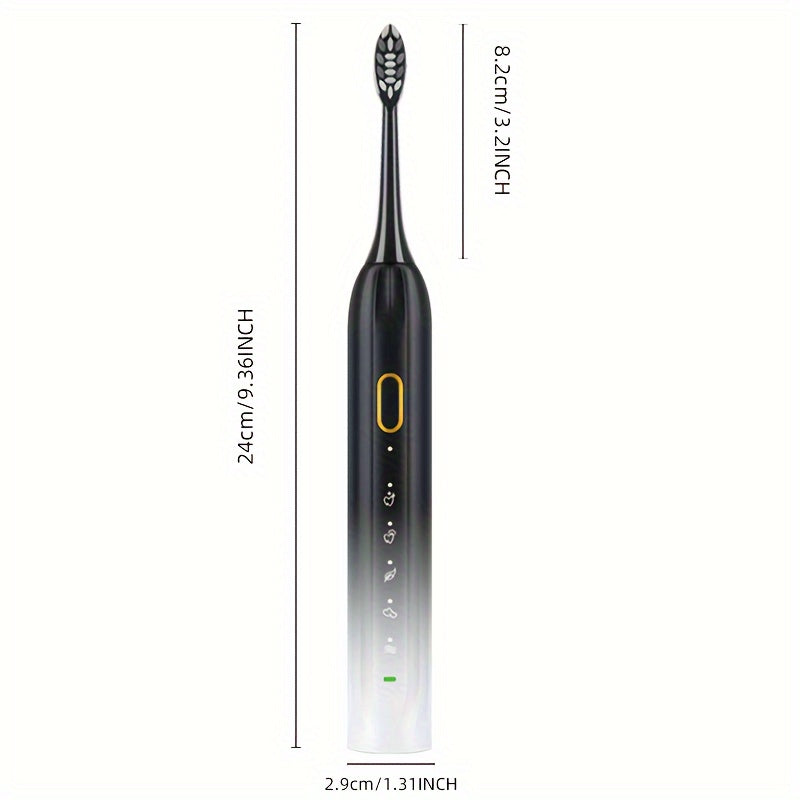 Cepillo de dientes eléctrico sónico resistente al agua IPX8 con carga USB, ideal para parejas, con cabezal reemplazable y eje metálico, temporizador inteligente y 5 cabezales de repuesto.