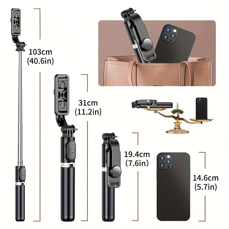 Palo selfie extensible para teléfono de 40 pulgadas, soporte de suelo profesional diseñado para transmisión en vivo con control remoto inalámbrico, trípode para teléfono inteligente, giratorio de 360°, monopié de mano