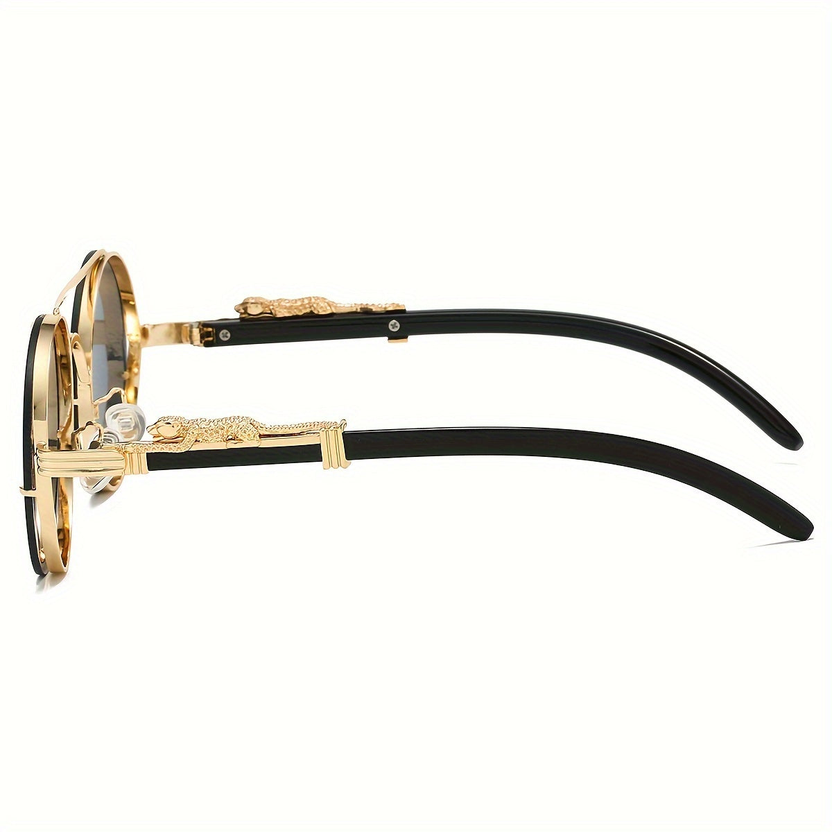 Gafas redondas unisex con doble puente, montura de metal, lentes de policarbonato antirreflejos con degradado, ideales para escalada y deportes, con bisagras con detalle de leopardo, ideales para fotografía callejera y regal