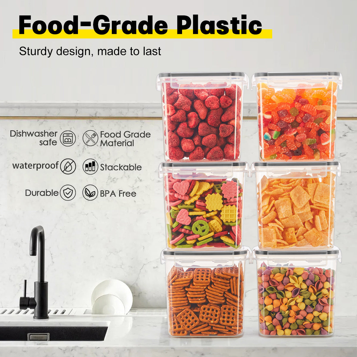 Set de organizador para alimentos. Plástico sin BPA para cereales, pastas y harina.