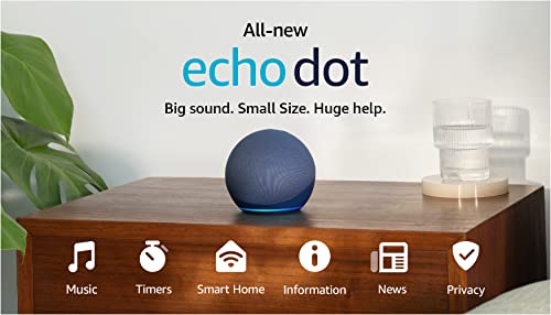 Amazon Echo Dot (modelo más reciente), altavoz Alexa con sonido vibrante, ideal para dormitorios, comedores y oficinas, azul marino profundo
