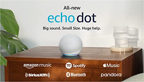 Amazon Echo Dot (modelo más reciente), altavoz Alexa con sonido vibrante, ideal para dormitorios, comedores y oficinas, blanco glaciar