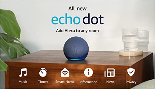 Amazon Echo Dot (modelo más reciente), altavoz Alexa con sonido vibrante, ideal para dormitorios, comedores y oficinas, azul marino profundo
