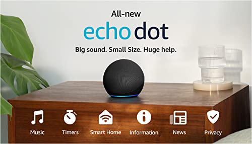 Amazon Echo Dot, altavoz Alexa con sonido vibrante, ideal para dormitorios, comedores y oficinas, color carbón