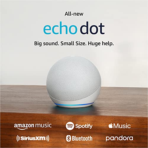 Amazon Echo Dot (modelo más reciente), altavoz Alexa con sonido vibrante, ideal para dormitorios, comedores y oficinas, blanco glaciar
