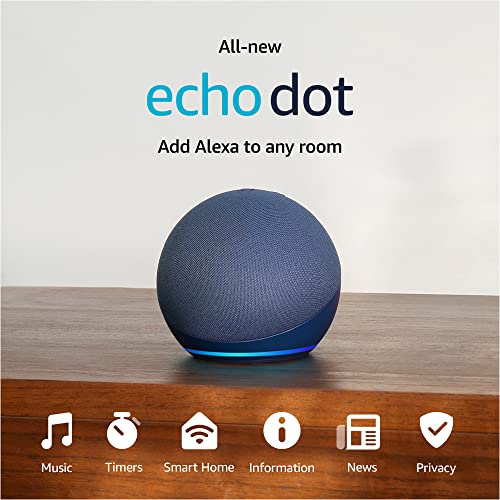 Amazon Echo Dot (modelo más reciente), altavoz Alexa con sonido vibrante, ideal para dormitorios, comedores y oficinas, azul marino profundo