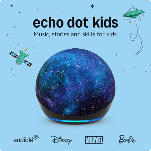 Amazon Echo Dot Kids con Alexa (modelo más reciente), diseñado para niños, con control parental, incluye 1 año de Amazon Kids+, Stardust