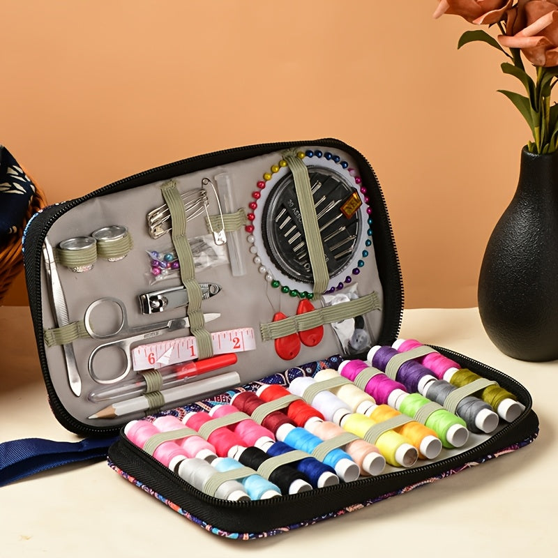 Mini juego de costura portátil - Bolsa de lona de varios colores, incluye artículos esenciales para reparaciones rápidas, viajes y mantenimiento diario. Regalo ideal para aficionados a las manualidades, estudiantes y abuel