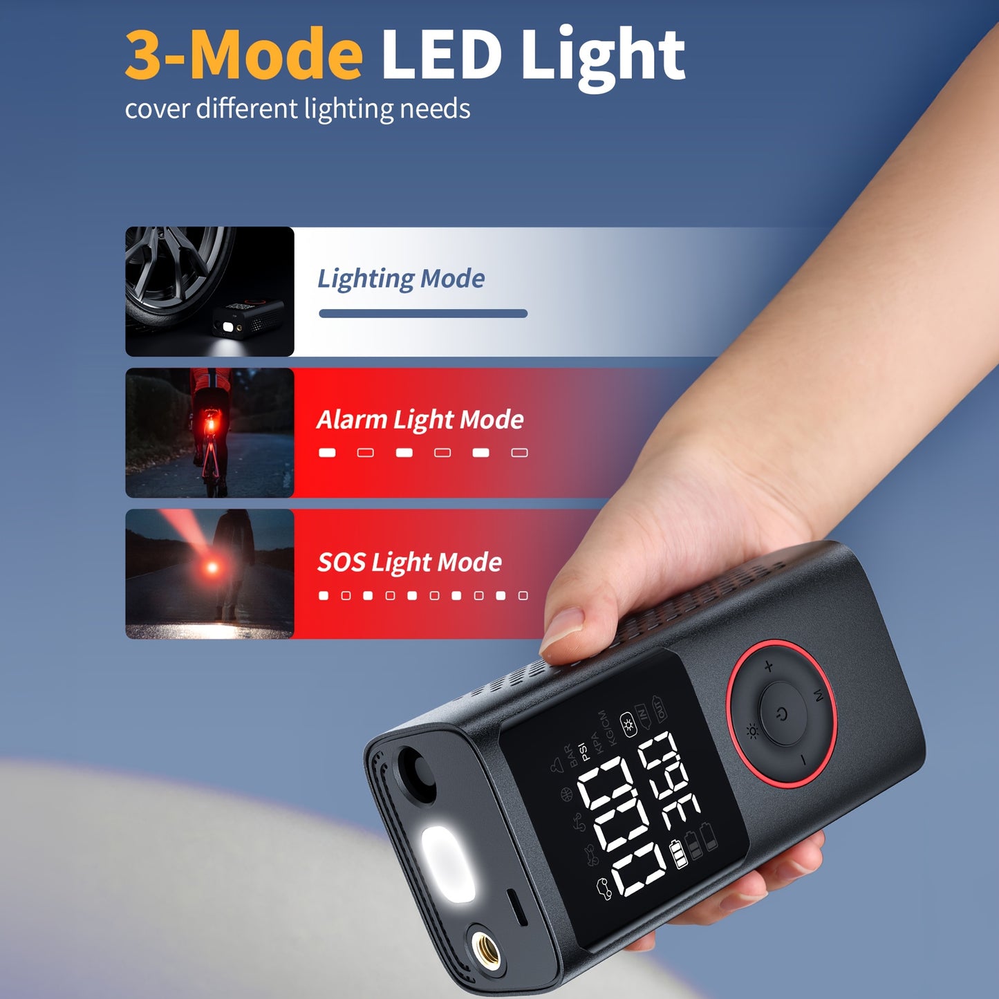 Inflador de neumáticos inalámbrico: compresor de aire inalámbrico con indicador digital y luz LED, recargable por USB, inflado dos veces más rápido para SUV, coches, bicicletas, motocicletas, equipos deportivos y balones