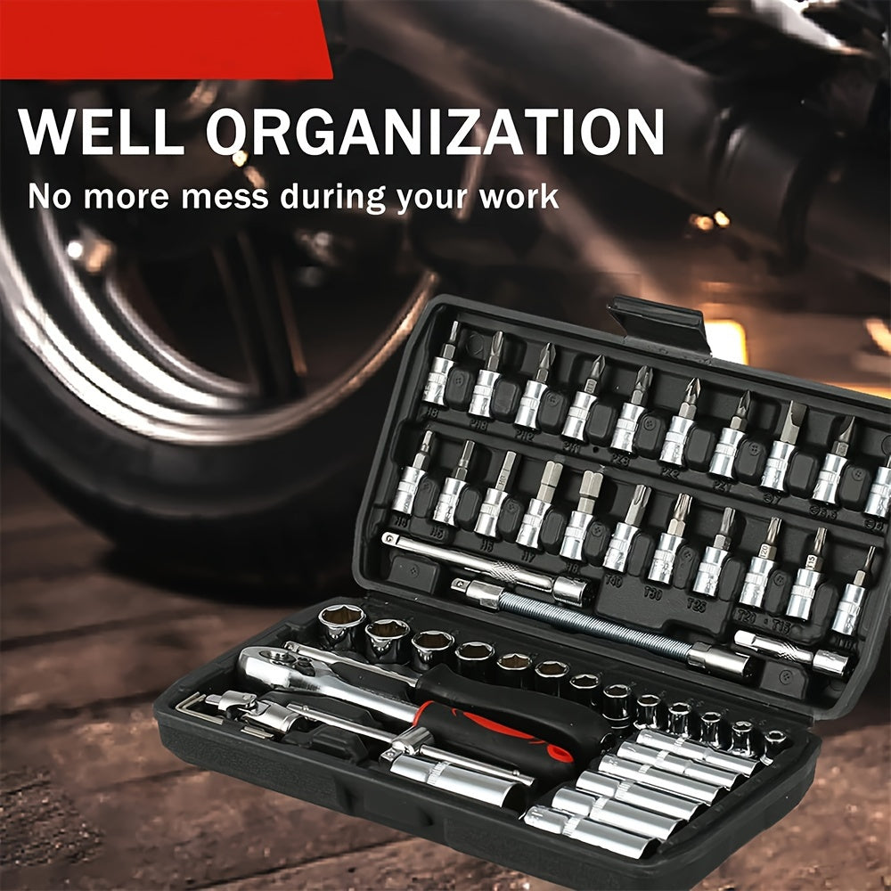 Kit de herramientas automotrices profesionales de 325/53/46 piezas - Juegos de herramientas premium para el mantenimiento de autos, motos y bicicletas - Solución compacta, portátil y todo en uno con llave de trinquete, jueg