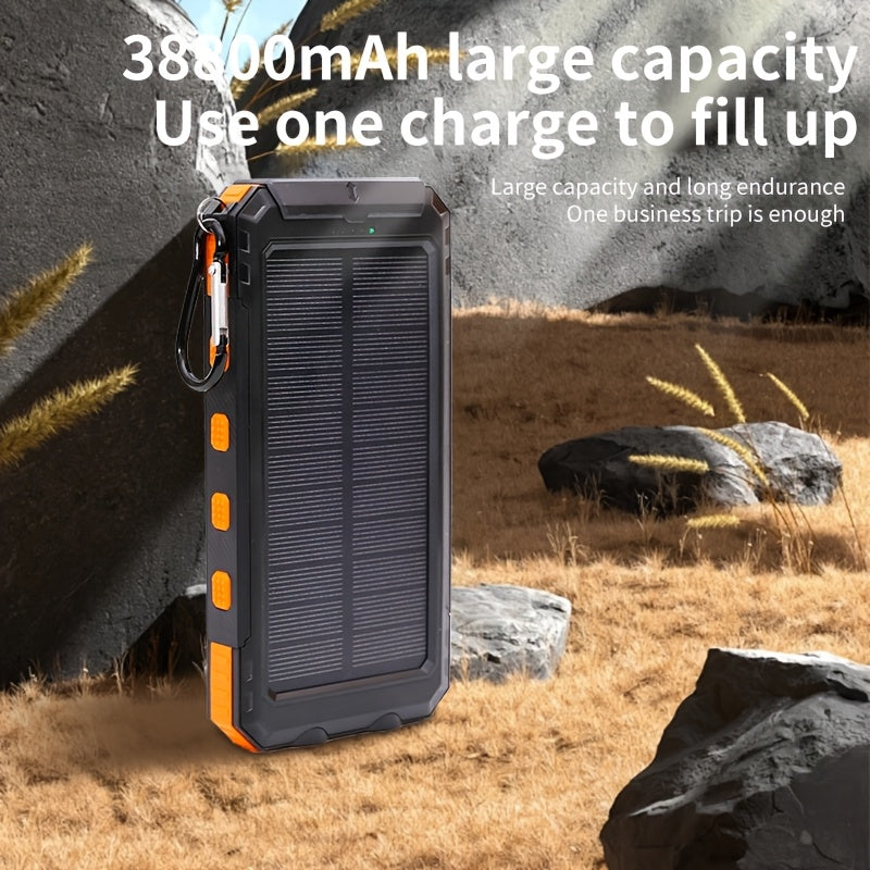 [Banco de energía solar de 38800 mAh] Banco de energía solar de alta calidad de 38800 mAh | Cargador portátil USB-C para exteriores con linterna y brújula para acampar, hacer senderismo y viajar