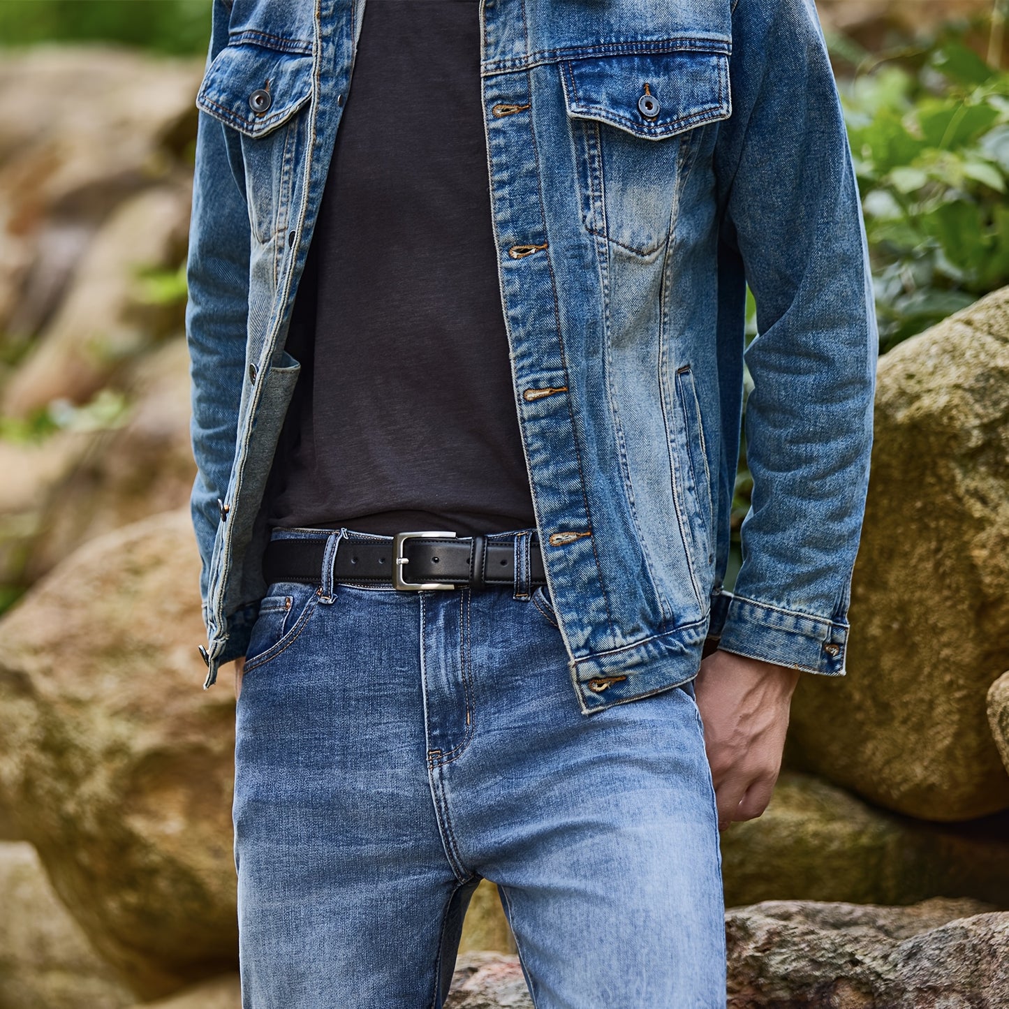 Cinturón de vestir de cuero genuino para hombre, estilo casual, con hebilla de acero inoxidable para negocios y trabajo.