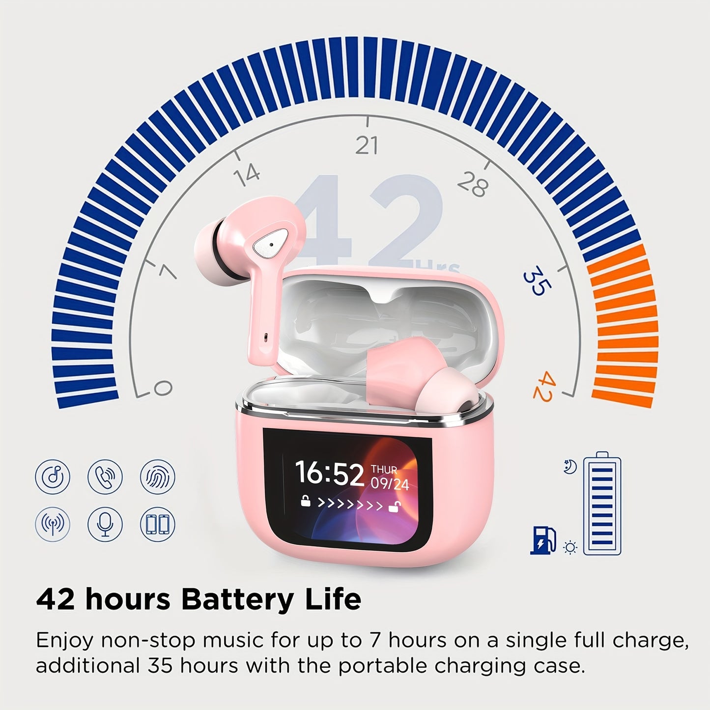 Auriculares inalámbricos con pantalla táctil de 5.3", batería de larga duración de 50 h, graves profundos, micrófono HD, aptos para teléfonos móviles, tabletas y portátiles. Auriculares inalámbricos con carga inalám