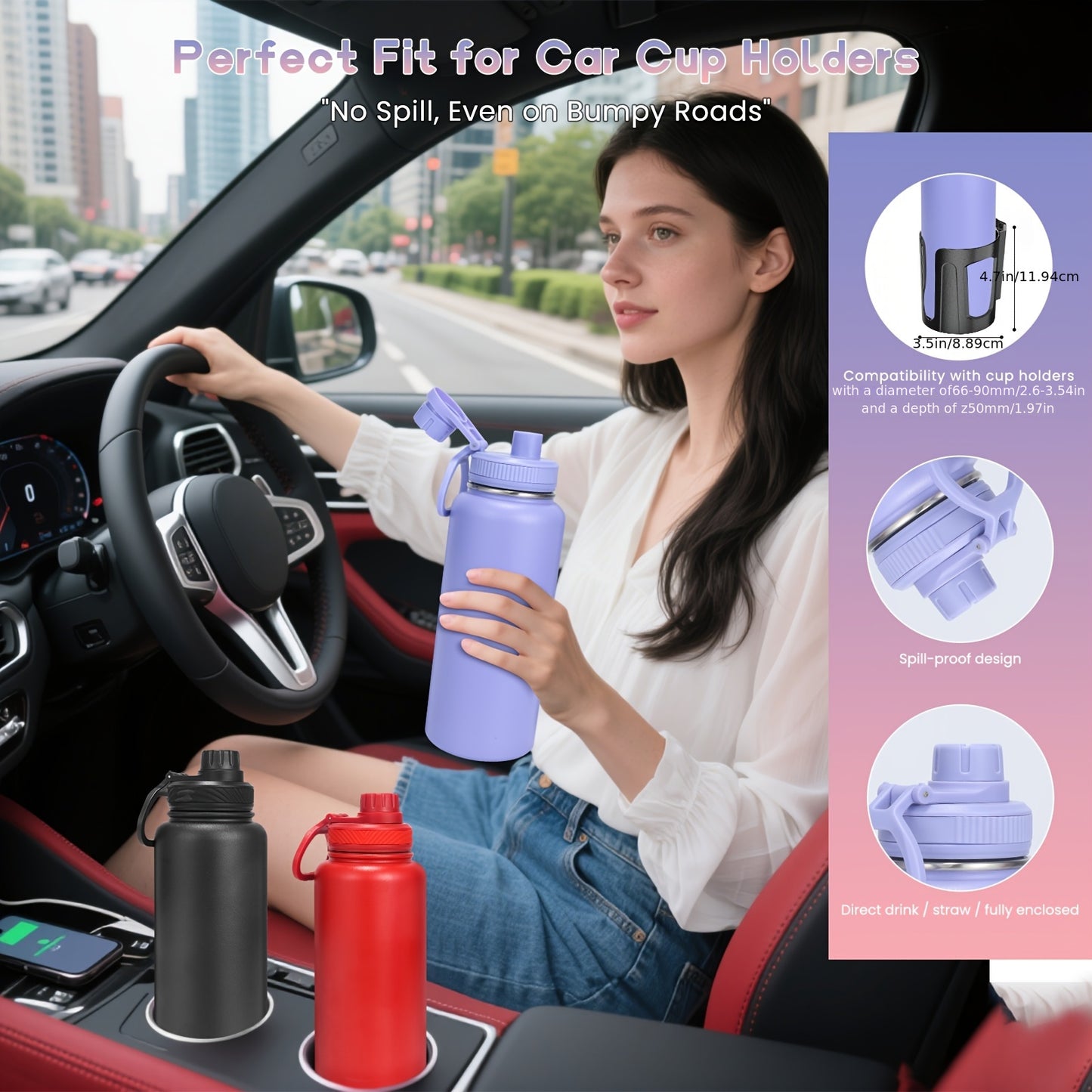 Botella de agua aislada de color sólido de 940 ml, botella deportiva al vacío de gran capacidad de 940 ml con vaso portátil de acero inoxidable a prueba de fugas, para acampar al aire libre, senderismo y conducción.