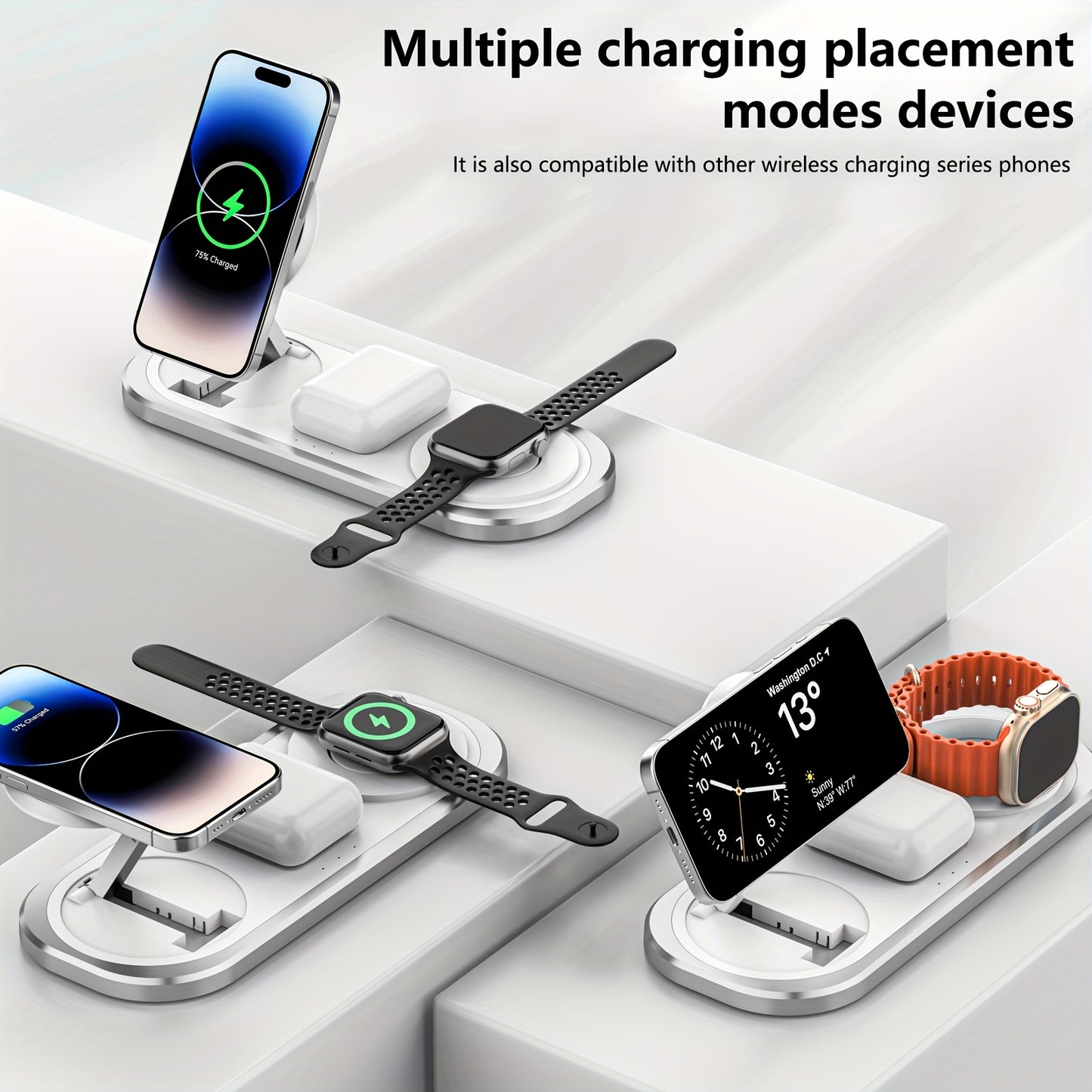 Cargador inalámbrico 3 en 1 de 15 W para iPhone, estación de carga plegable para iPhone 16/15/14/13/12/Pro Max/Pro/Mini/Plus, compatible con iWatch 10/9/8/7/SE/6/5/4/3/2/1/Ultra 2/Ultra y AirPods Pro/2/3/4.