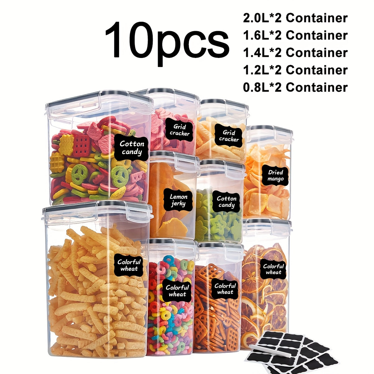 Set de organizador para alimentos. Plástico sin BPA para cereales, pastas y harina.