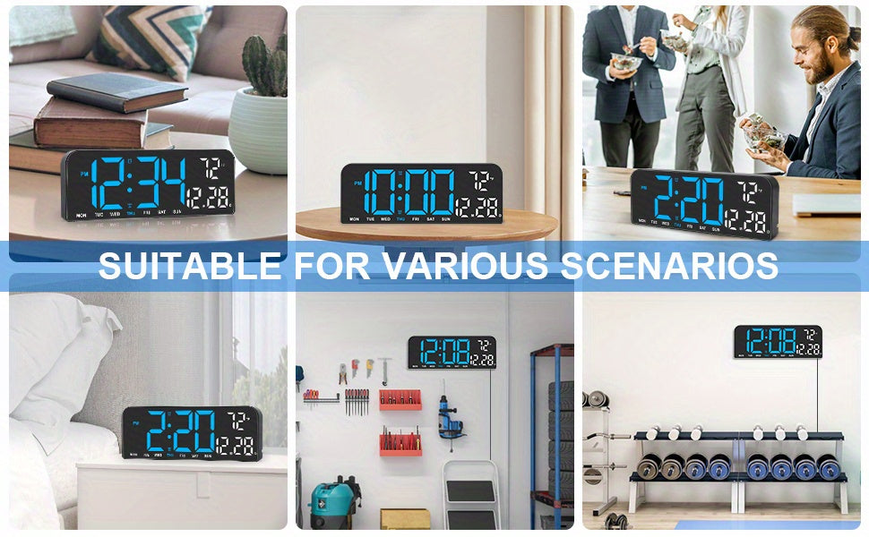 Reloj despertador digital LED extragrande con pantalla extragrande, atenuador automático y control remoto. Reloj moderno grande con temperatura, fecha, semana, temporizador/cuenta regresiva, modo 12/24 h, pantalla LED fácil