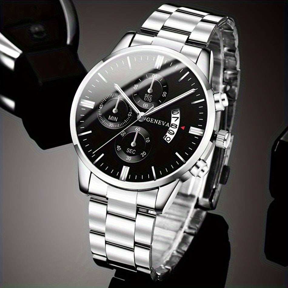 Juego de 4 relojes de moda para hombre, movimiento de cuarzo, correa de acero inoxidable con indicador de fecha | Reloj deportivo | Reloj informal | Reloj de negocios | Movimiento de cuarzo | Reloj de silicona | Reloj para ho