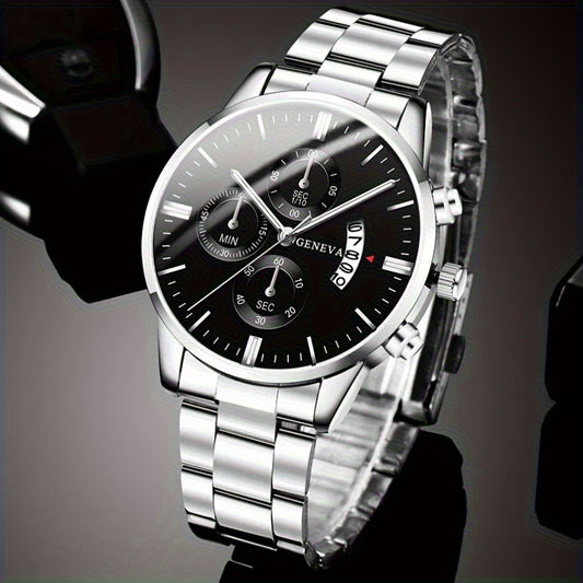 Juego de 4 relojes de moda para hombre, movimiento de cuarzo, correa de acero inoxidable con indicador de fecha | Reloj deportivo | Reloj informal | Reloj de negocios | Movimiento de cuarzo | Reloj de silicona | Reloj para ho