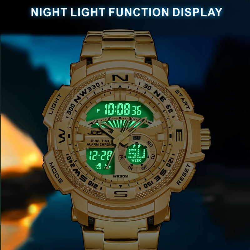 Reloj analógico y digital JOEFOX para hombre con esfera grande y doble pantalla, cronógrafo, alta calidad 24 horas, brújula multisensor, calendario, alarma y cronómetro. Reloj deportivo de lujo con retroiluminación LED,