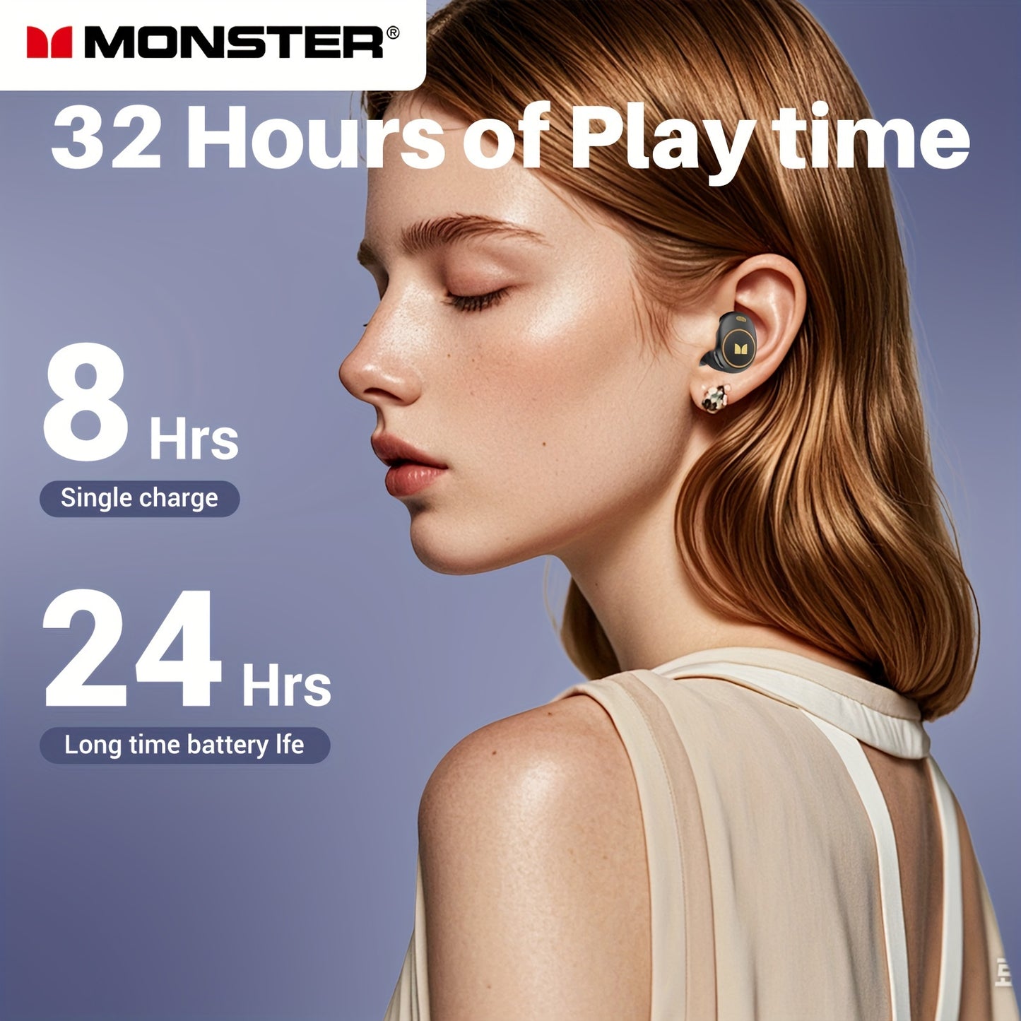 Auriculares inalámbricos Monster, intraaurales inalámbricos de 5.3" con 4 micrófonos, llamadas nítidas, cancelación de ruido, control táctil y estuche de carga tipo C. Cómodos auriculares inalámbricos para uso diario