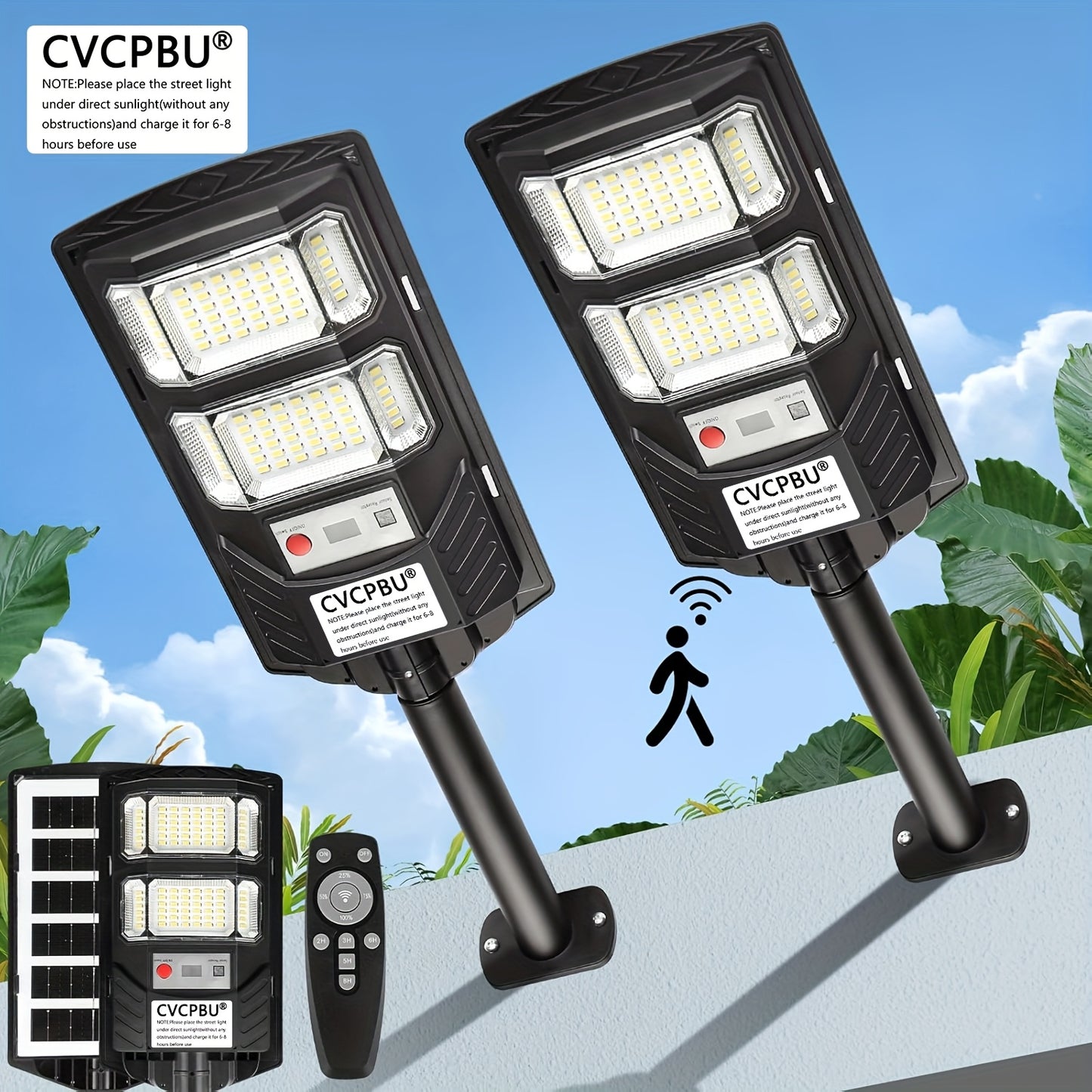 Farola solar para exteriores (paquete de 4 o 2 unidades), 400 LED, sensor impermeable de 6500 K, luz solar con control remoto, iluminación nocturna para estacionamientos comerciales, atenuación gradual.