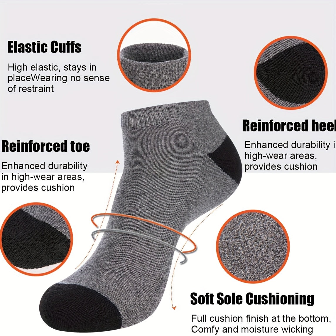 Calcetines cómodos para hombre: 10 pares de calcetines cortos para hombre | Absorben impactos y humedad, de caña baja, cómodos, para deportes casuales y de running - Finos y antiolor