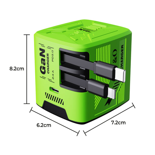 Cargador rápido portátil GaN de 120 W - Cable retráctil doble tipo C + Lightning de 120 cm, puerto de salida tipo C, enchufe plegable, duradero y antienredos - Compatible con iPhone 16/15/14/Plus/Pro Max, S25/S24 - Ideal p