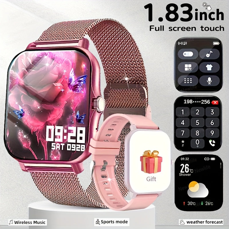 Nuevo reloj inteligente con pantalla táctil completa y esfera grande de 1,83 pulgadas para hombres y mujeres, con llamadas inalámbricas y recordatorios de mensajes, un hermoso regalo para familiares y amigos, recargable por