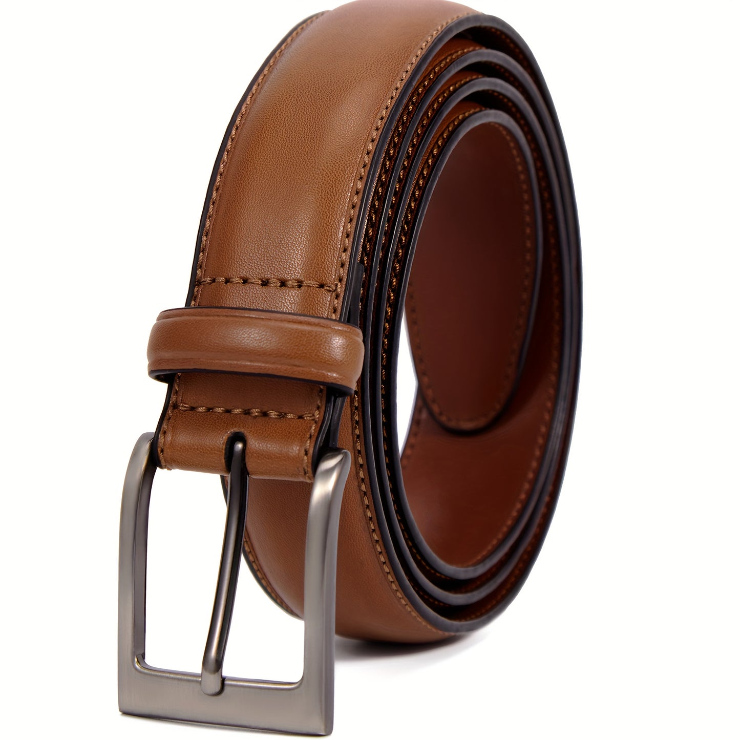 Cinturón de vestir de cuero genuino para hombre, estilo casual, con hebilla de acero inoxidable para negocios y trabajo.