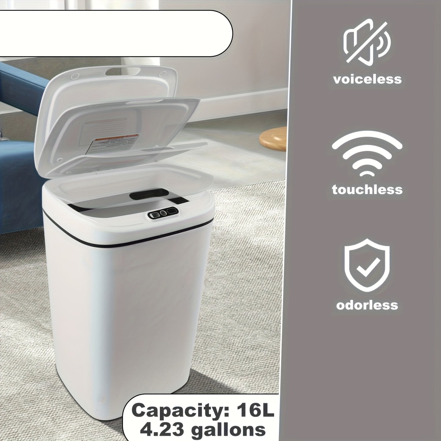 Basureros inteligentes con sensor de movimiento, manos libres, eléctricos para cocinas y baños, ideales para oficinas, hoteles, cocinas, dormitorios, baños, espacios públicos y exteriores.