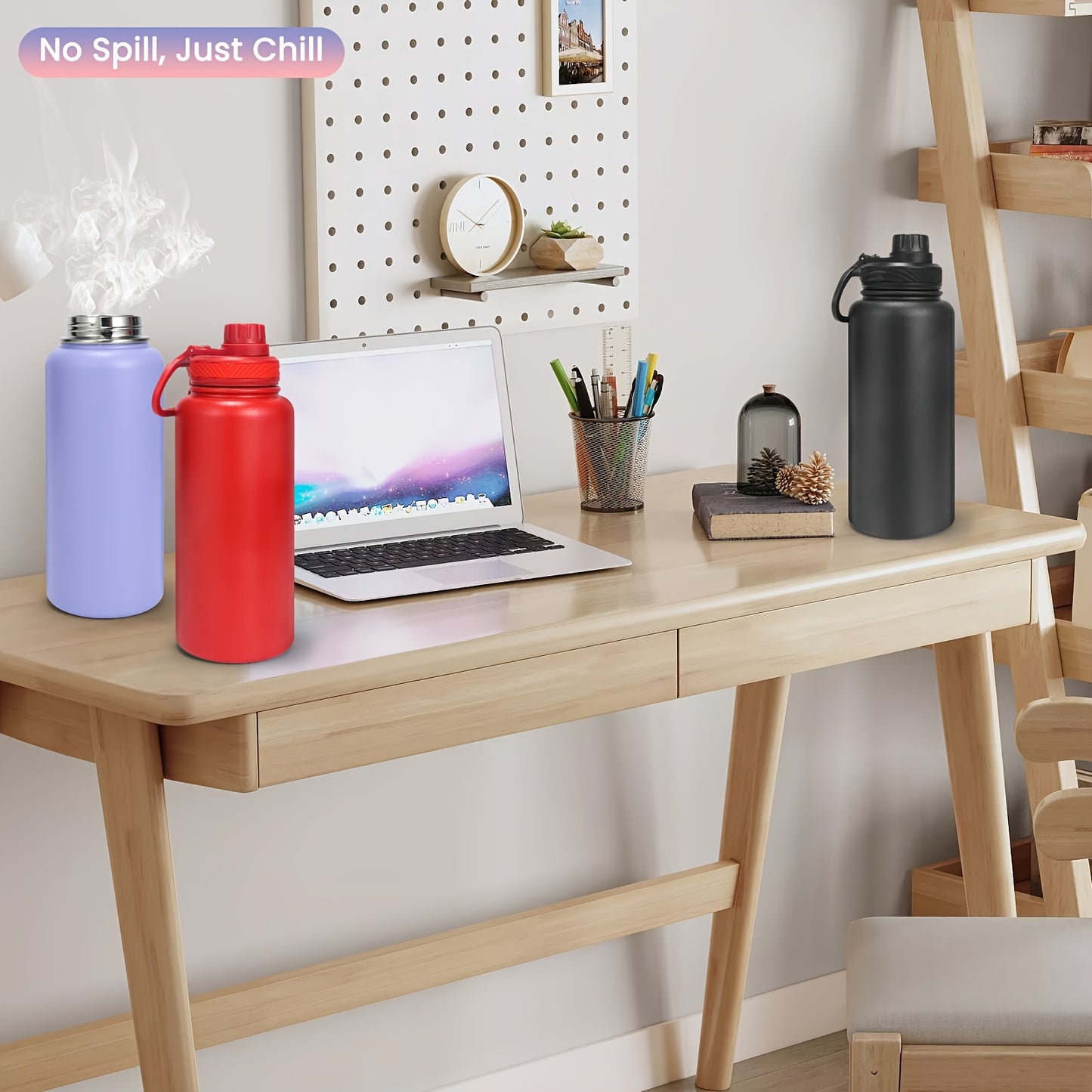 Botella de agua aislada de color sólido de 940 ml, botella deportiva al vacío de gran capacidad de 940 ml con vaso portátil de acero inoxidable a prueba de fugas, para acampar al aire libre, senderismo y conducción.