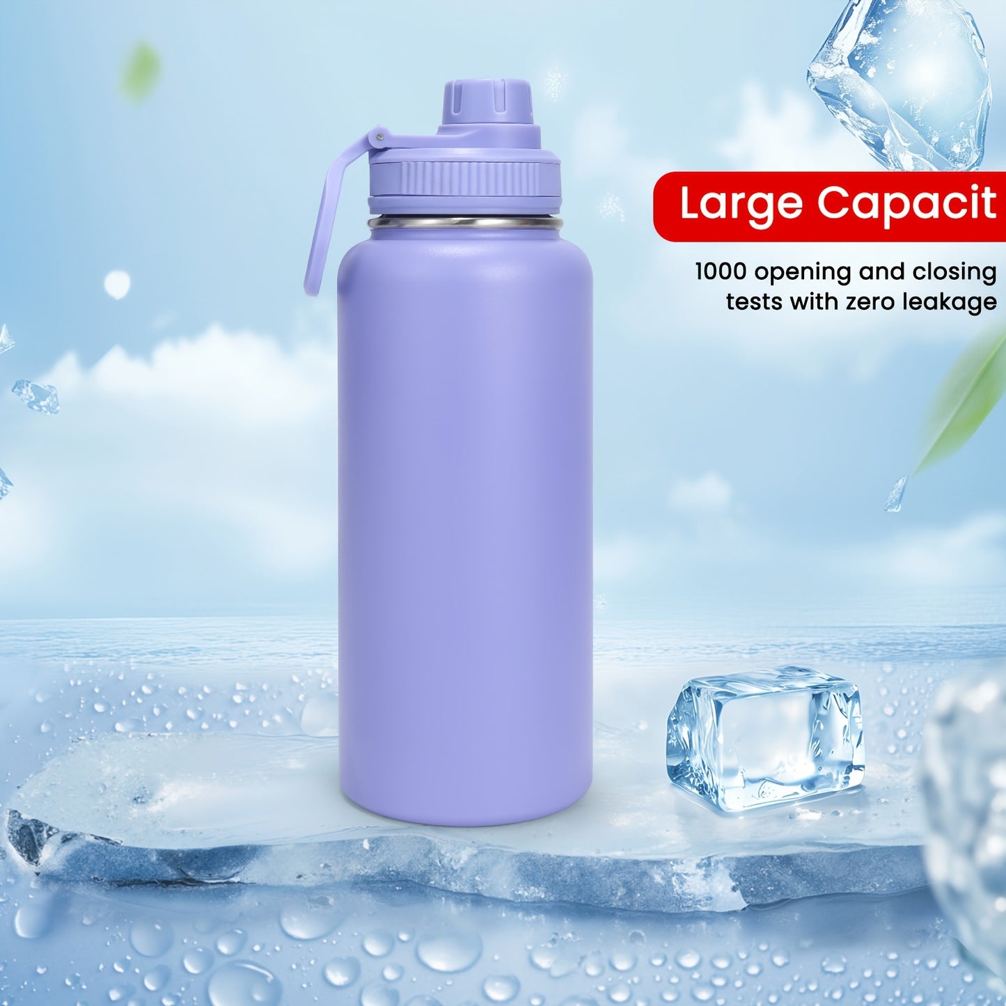 Botella de agua aislada de color sólido de 940 ml, botella deportiva al vacío de gran capacidad de 940 ml con vaso portátil de acero inoxidable a prueba de fugas, para acampar al aire libre, senderismo y conducción.