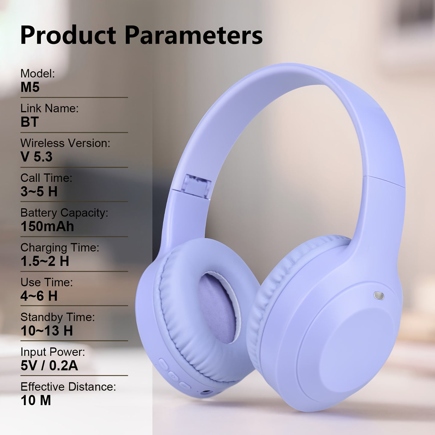 Auriculares inalámbricos con cancelación de ruido y micrófono, plegables y ligeros, con graves profundos y alta fidelidad, ideales para viajes y trabajo.