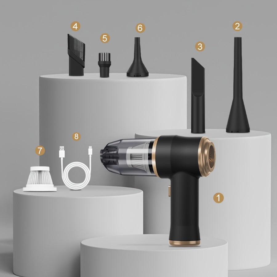 Aspiradora portátil inalámbrica de mano, recargable, batería de 2000 * 2 miliamperios, potencia de succión de 5000 Pa, soplado y succión integrados, ideal para aspiradoras multifuncionales de alta potencia para electrodo