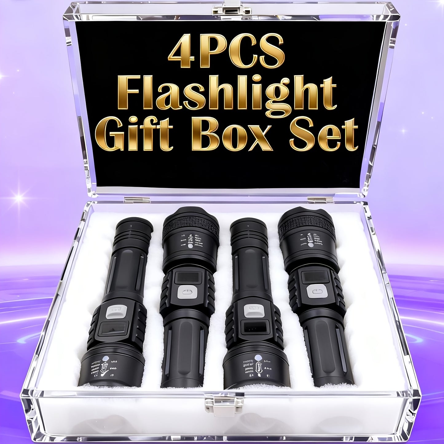 4 linternas LED recargables de alta potencia con foco con zoom y cable USB. Superbrillantes, de largo alcance, luz de trabajo táctica para camping, senderismo, emergencias y viajes. Equipo de senderismo. Linterna robusta. Li